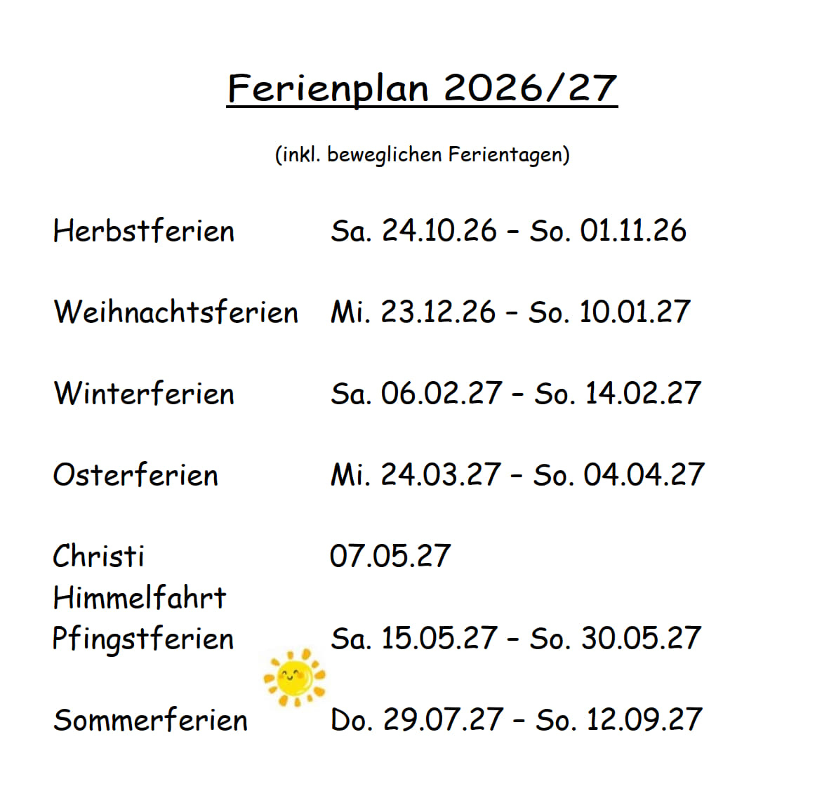 Ferienplan 2026 2027